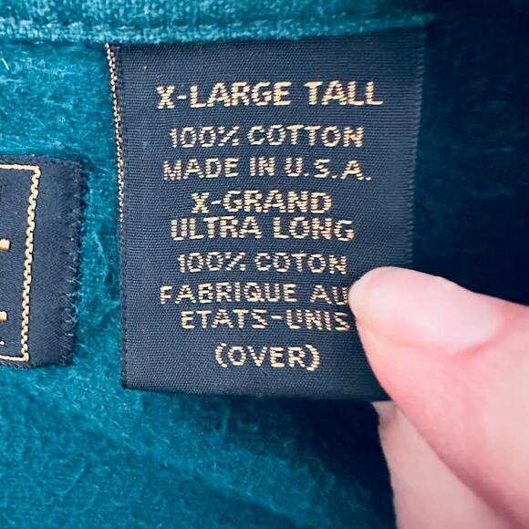 VINTAGE 90s Eddie Bauer Chamois Cloth Brushed Flannel Shirt XL Tall Green Button - Picture 8 of 9